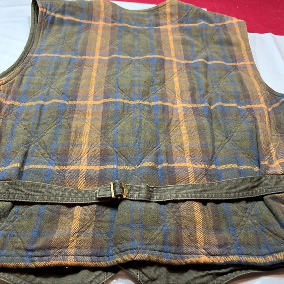 Gap Plaid Flannel 90s Lined ARMY GREEN Canvas VEST Men XL cotton Waistcoat Lined - Picture 9 of 16